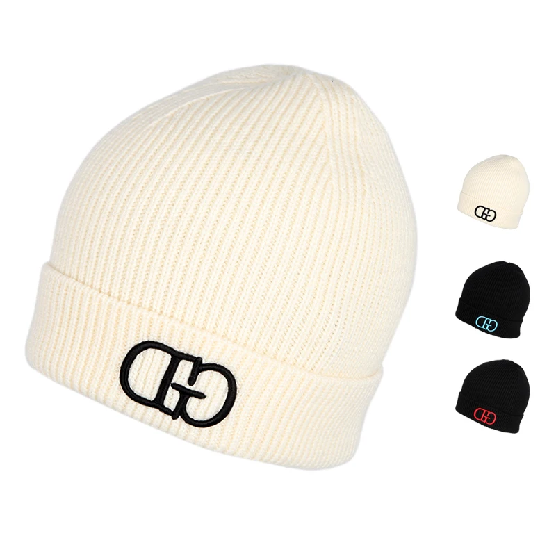 Custom 3D Embroidery Logo Merino Wool Knit Beanie Hat Autumn Winter Style With Character Pattern and Plaid Design for Business