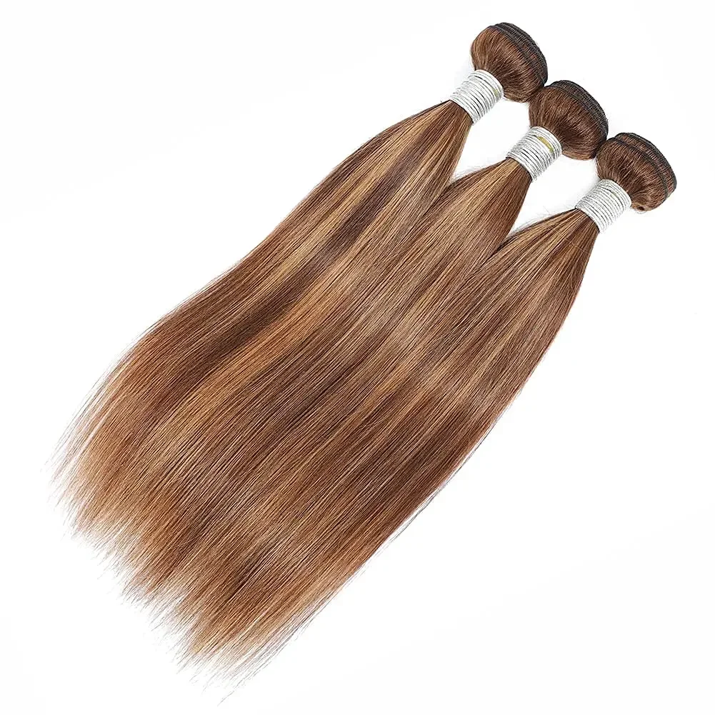 Brazilian Hair Bundles Straight Wave Human Hair 3 Bundles Remy Human Hair Weave Two Tone Light Brown Mix Blonde_voghion.com