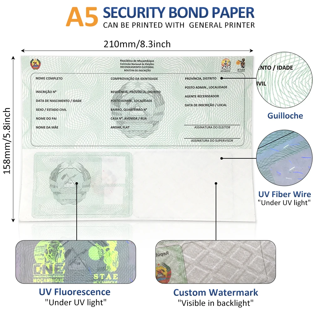 Design National Security Watermark Paper Printing Ticket Print Film Laminate Ballot Paper Card Making with Self-adhesive