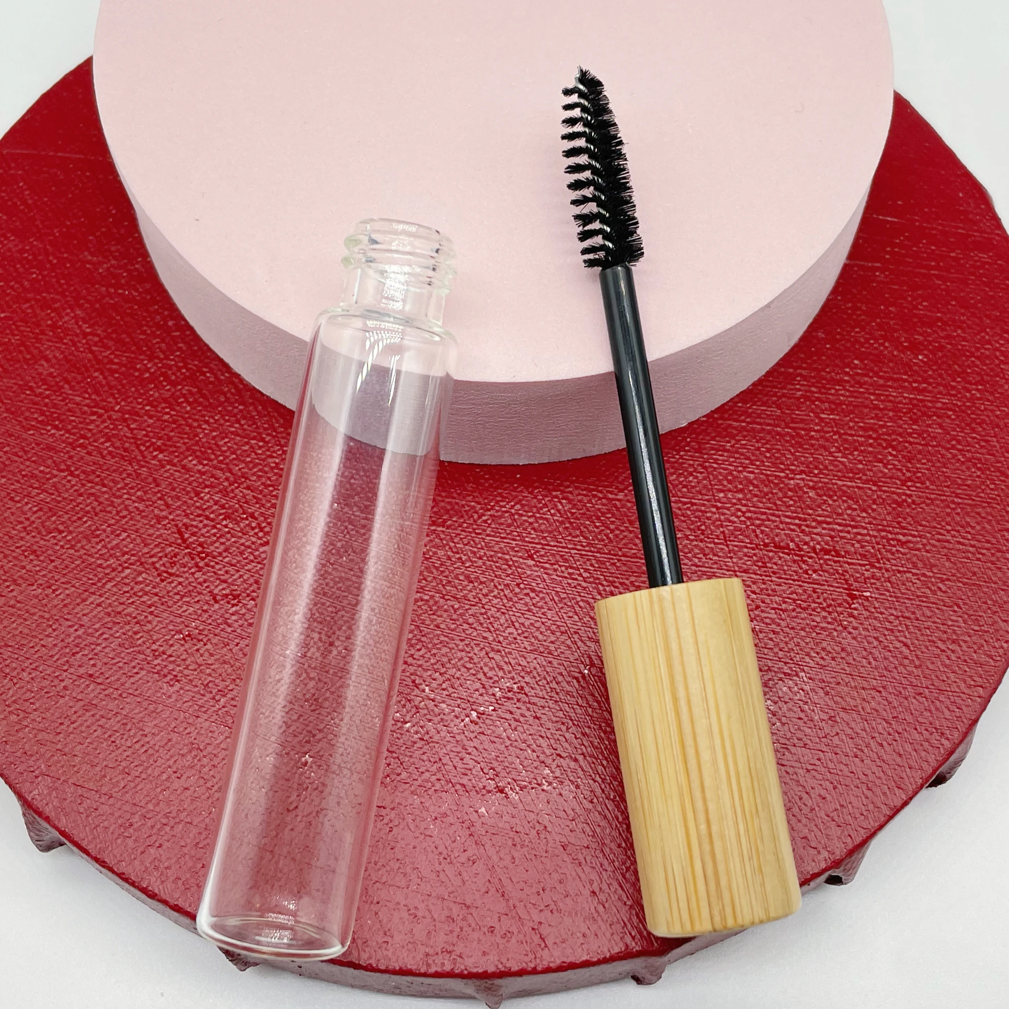10ml Glass Cosmetic Mascara Container Bottle Empty Eyelashes Bottle with Wood Bamboo Lid