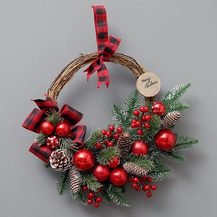 Luxury Eco-Friendly 45cm Christmas Wreath Decorated with Natural Rattan Base PE Material