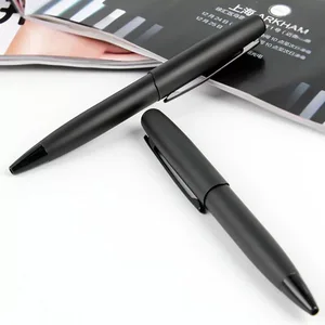 Simple Luxury Business Office Twist Matte Black Metal Ballpoint Pen Logo