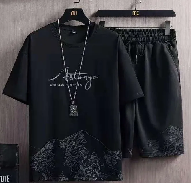 High Quality Prints Men's Set Streetwear Casual Tracksuit Men Short Sleeve T-Shirt Shorts 2 Piece Sets Jogger Sets704_voghion.com