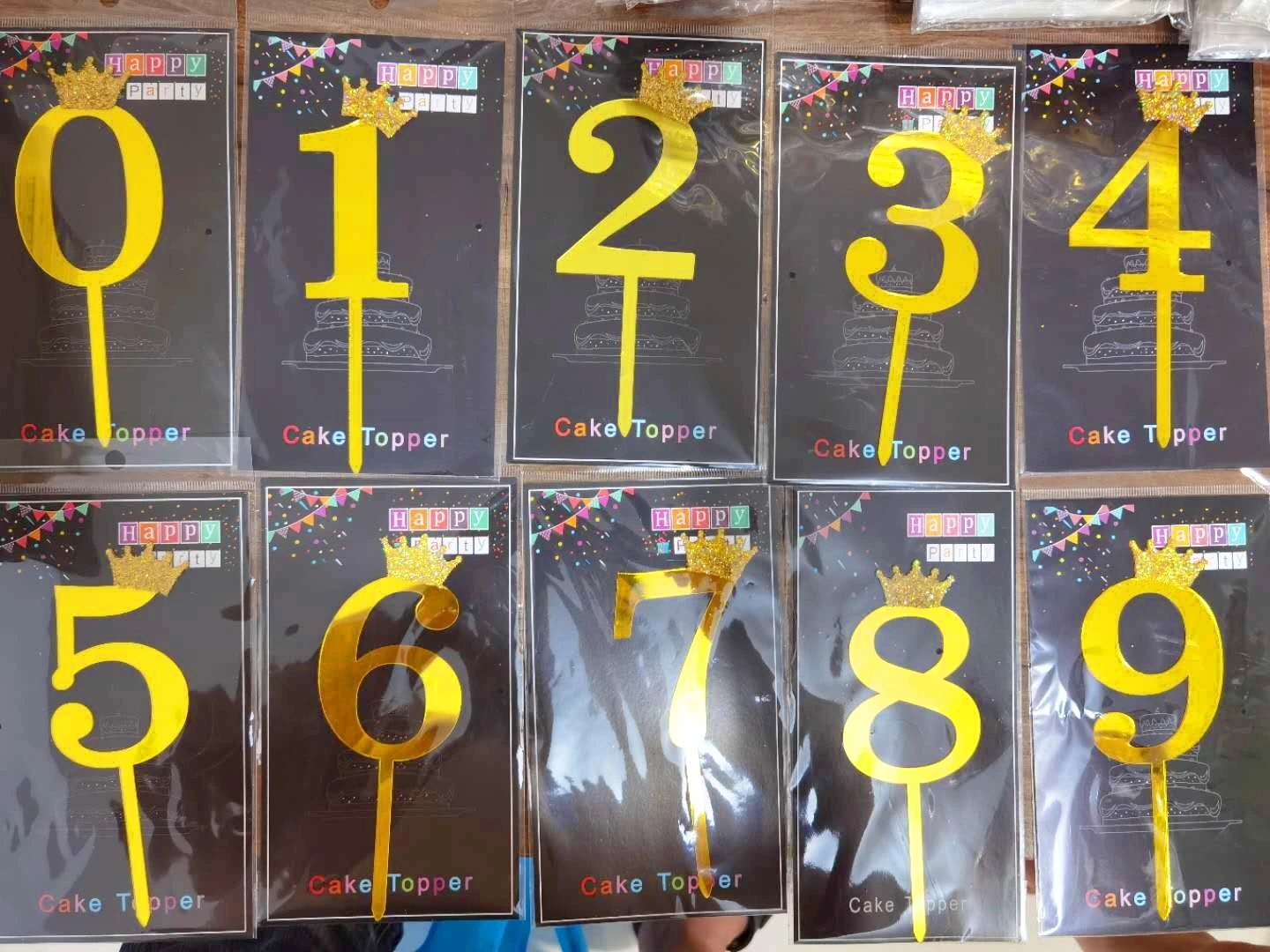Wholesale Crown Laser Cut Gold Silver Glitter Number Cake Topper Happy ...