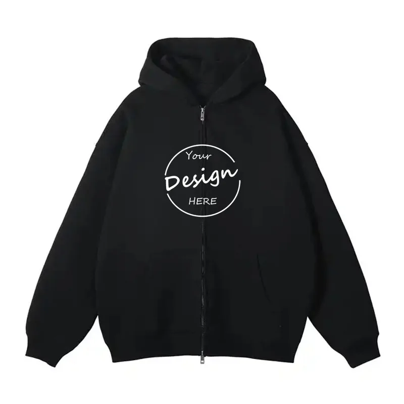 Heavyweight Fleece Cotton Knit Full Zip up Hoodie Men Workout Blank Streetwear Zipper Hoodie Print Logo