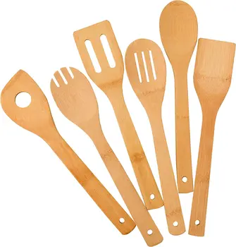 Nonstick Wooden Spoons For Cooking 6-Piece Bamboo Utensil Set Apartment Kitchen Essentials Wood Spatula Spoon Bamboo Utensils