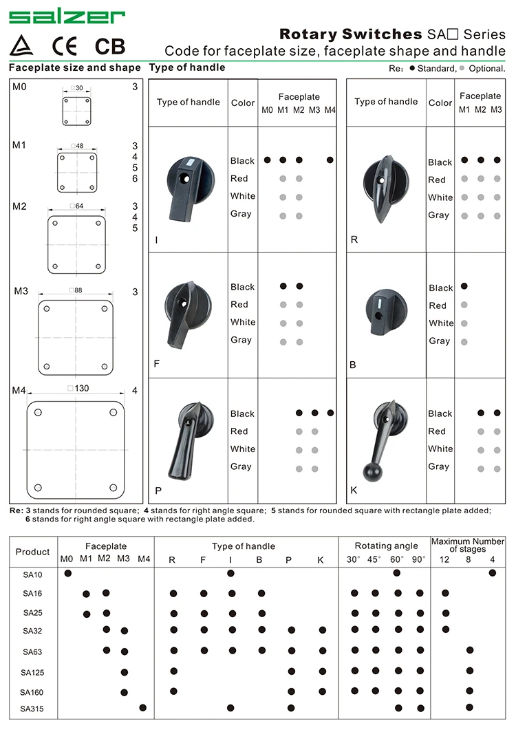 SALZER SA16 16 Amp 01 2 position 3 pole 61003 rotary switch cam