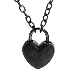 TIZTI Pendant Trendy Stainless Steel with Carbon Fiber Inlay Lock Heart Shape Charming Pendant Necklace