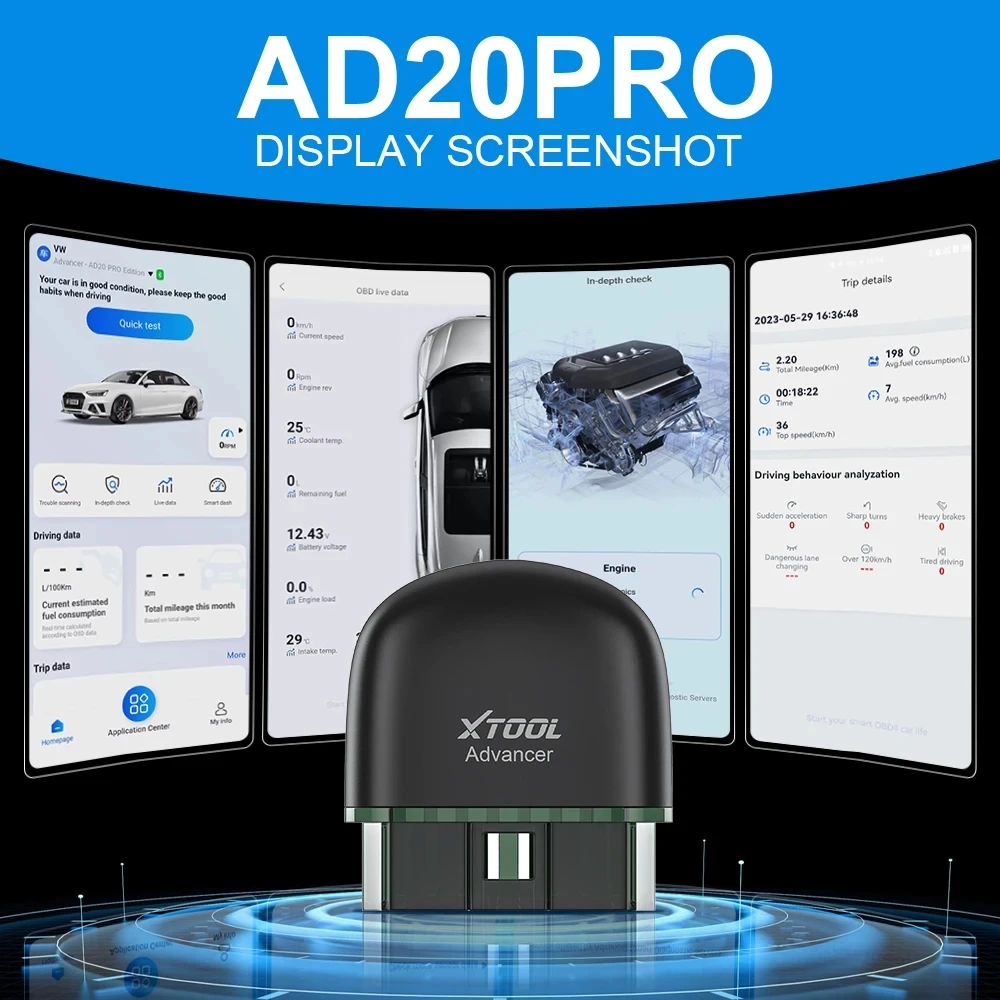 XTOOL Advancer AD20 Pro OBDII Scan Tool voor iPhone & Android, 2023 Nieuwste Verbeterde Draadloze OBD2 Code Reader met Volledige Systeem Diagnostiek, Onderhoud Licht Reset, Controleer Motor Licht Aan