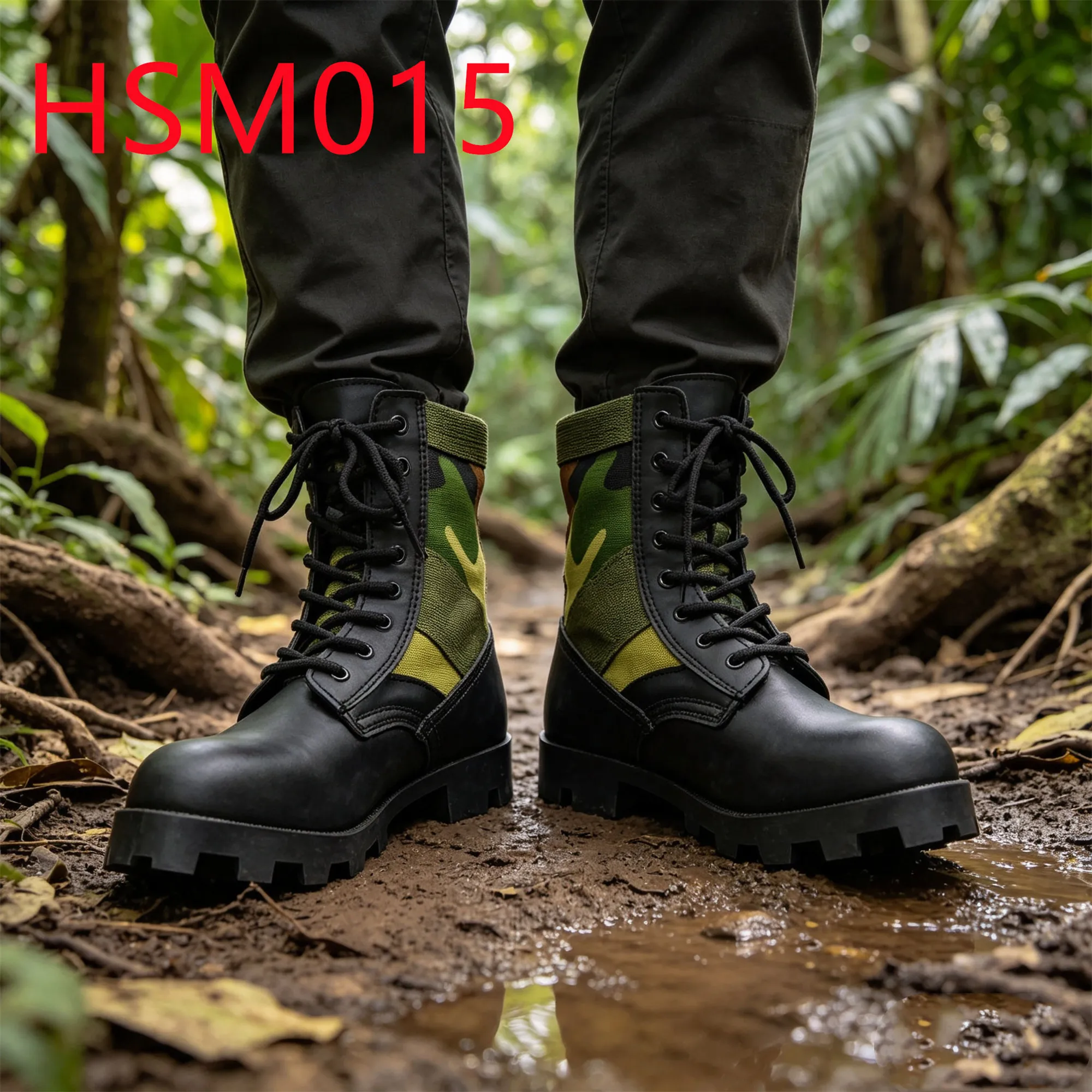 HY,Coastal Hiking Strong Grip Rubber Sole Hua Singh Jungle Boots Rip-stop Camouflage Nylon Fabric Unisex Marching Boots HSM015