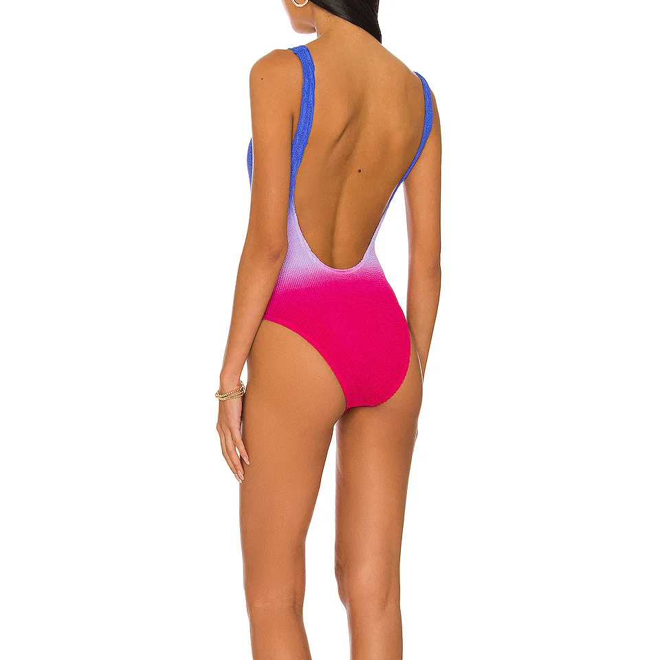 New Design Custom Crinkle One Size Fits All Swimwear Solid Color Seersucker Jacquard Women Swimwear