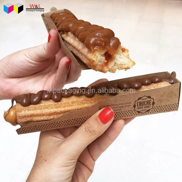 Fast Food Take Away Custom logo Printed Paper Churros Tray Holder Container Packaging Box