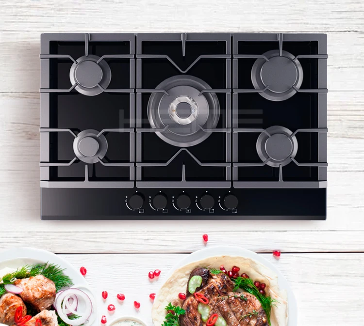 Built In Kitchen Cooker Gas Stove Supplier Glass Panel 5 Burner Gaz Hob