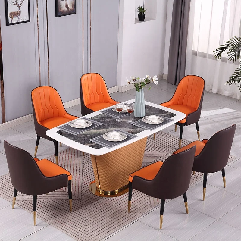 Luxury Italian Dining Table of Design Rectangular Marble Top Dining Table Set