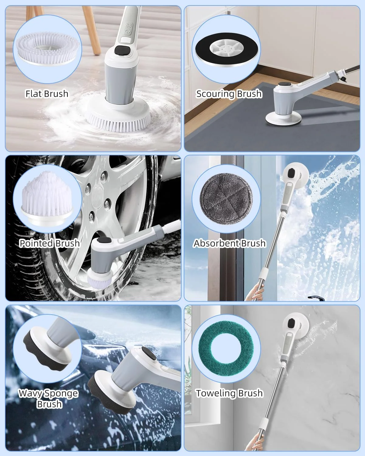 Automatic Spin Scrubber Wireless Usb Rechargeable Kitchen Bathtub Tile Cleaning Dishwashing Brush Electric Cleaning Brush