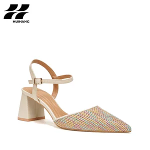Women's Trendy Summer Wedge Heel Ankle Strap Sandals Woven Texture Pointed Toe Block for Party & Casual Footwear Club Style