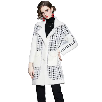 2022New women Lapel mink winter Color matching Hot Sale long sleeve Color matching coat