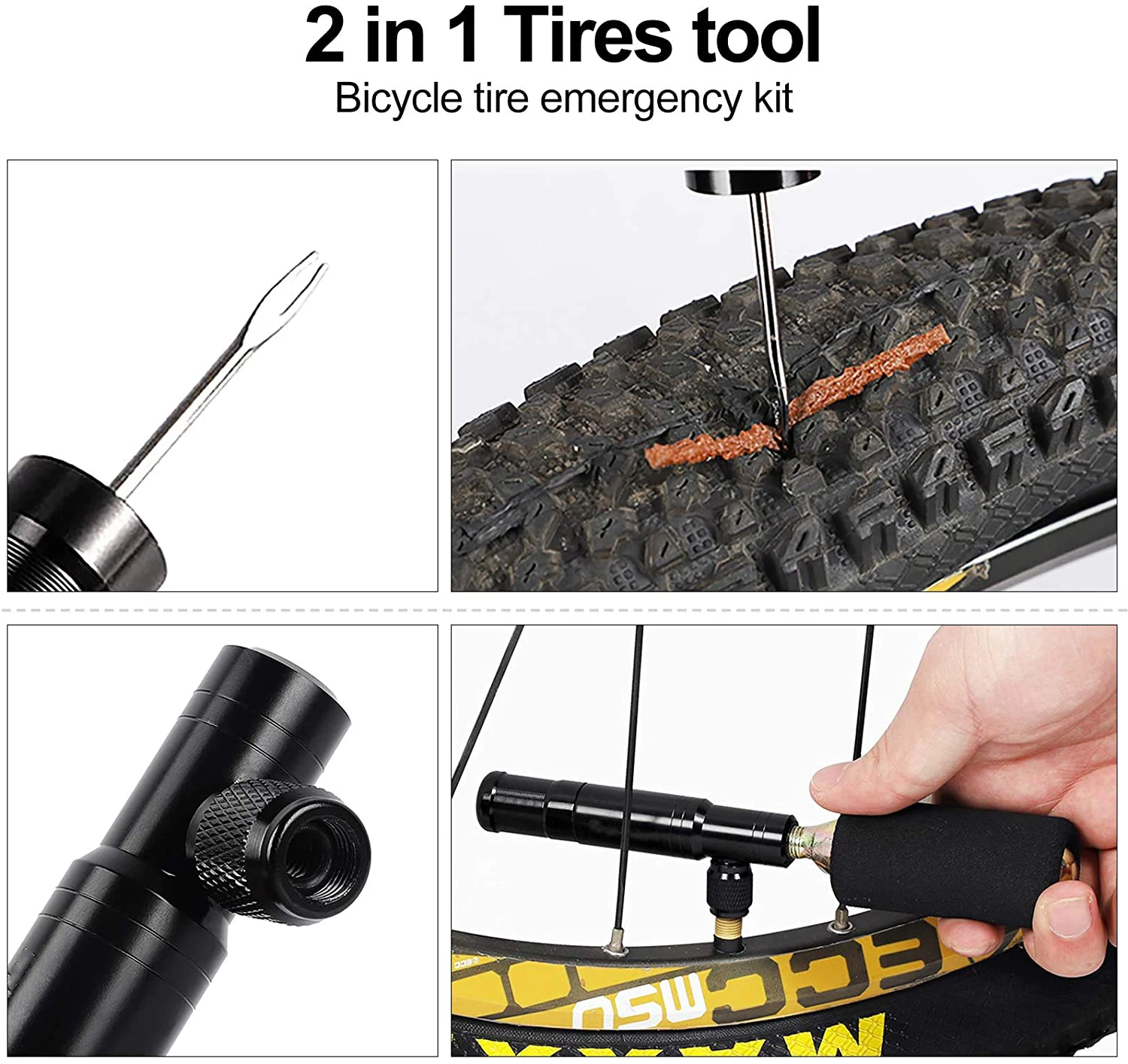 Mtb Bicycle Tyre Puncture Repair Kit Tubeless Bike Tyre Repair Kit 2 In