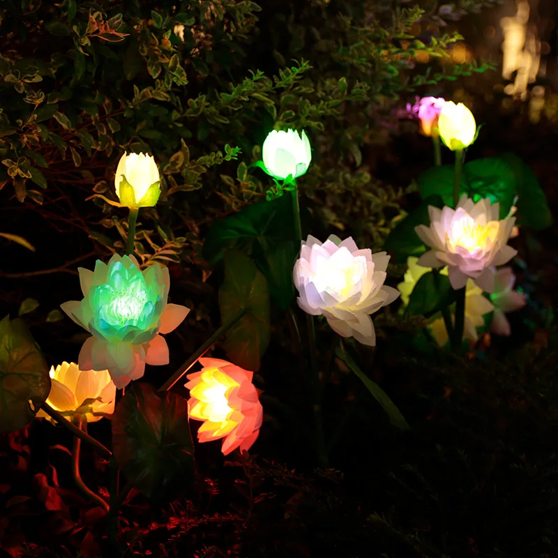 Garden Light Multicolor Changing Solar Powered Fountain Pond Pathway Light Outdoor Landscape Path Lawn Lotus Flower Lamp