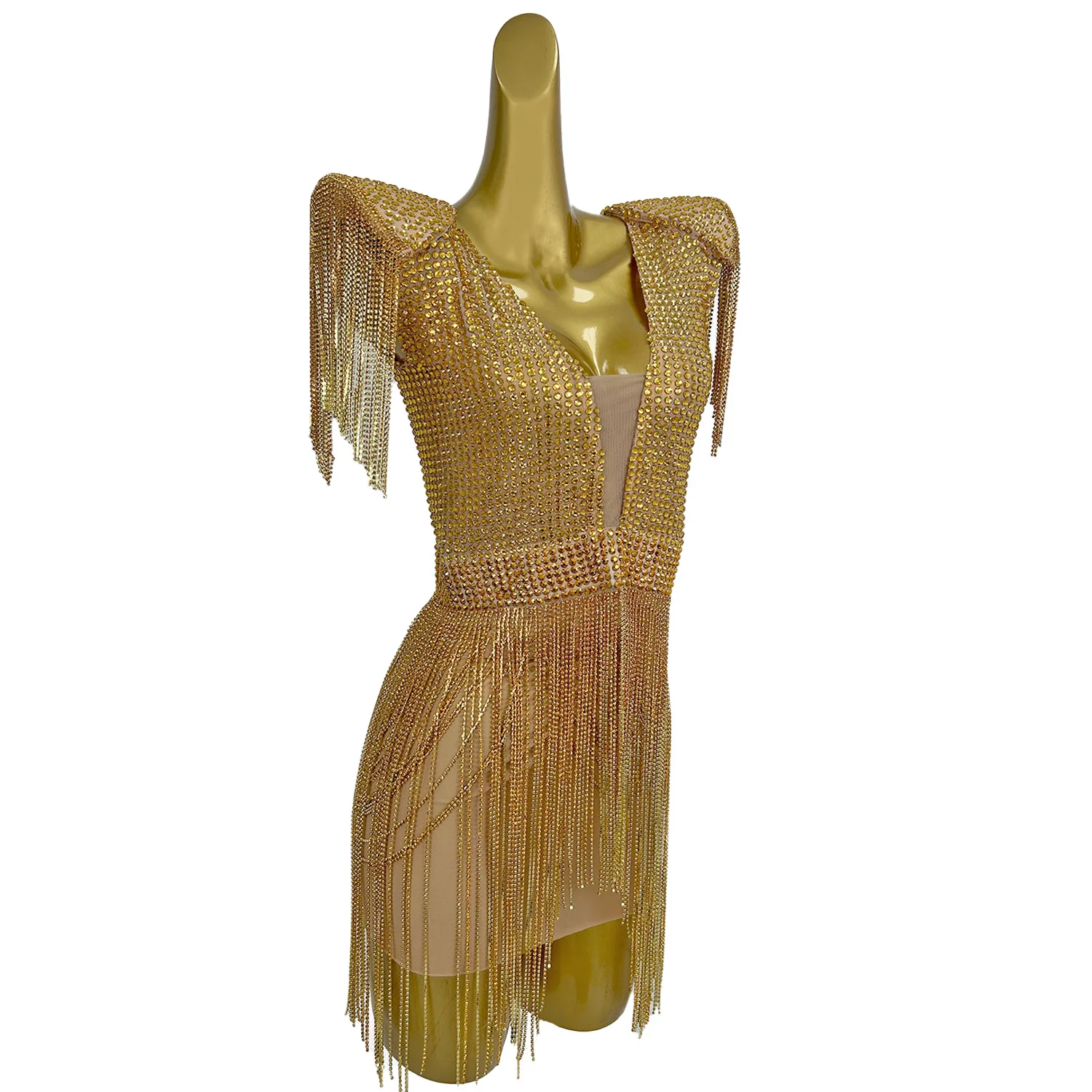 gold rhinestone dress short Callie Rhinestone Mesh Bodycon Mini Dress main image 0