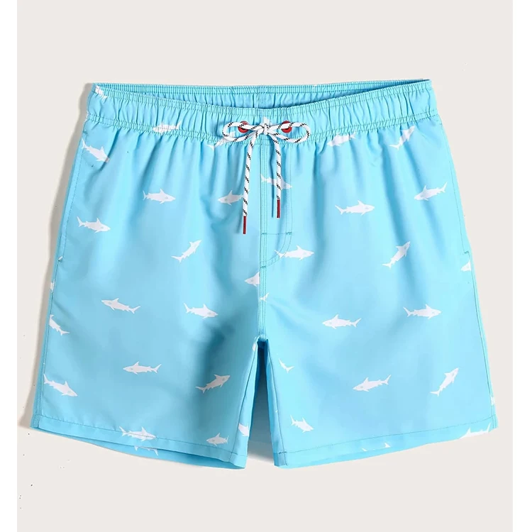 Custom Cheap 100 Polyester Quickly Dry Mens Fish Pattern Swim Shorts
