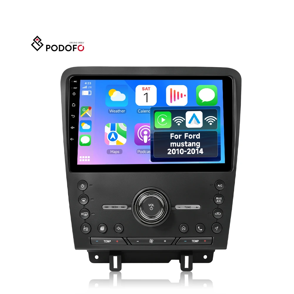 Podofo for Ford Mustang 2010-2014 10-inch Double Din Android Car Stereo Car Audio 4+64G Wireless Carplay/Android Auto OEM ODM A8499A3662