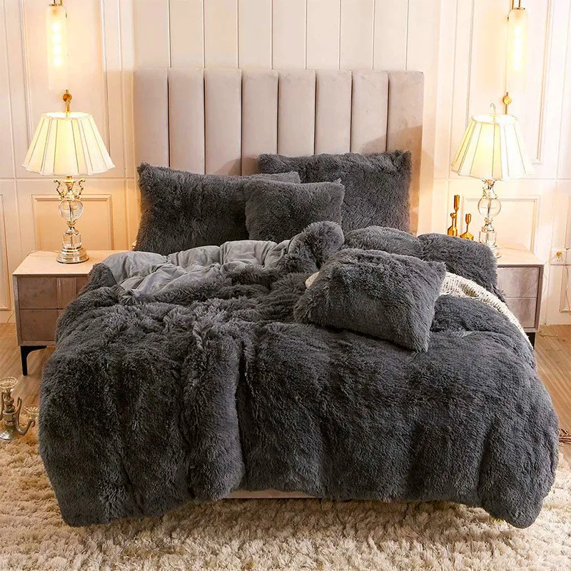 Wholesale Modern style mink fur bedding sets long fur duvet cover set multicolour winter bedding set