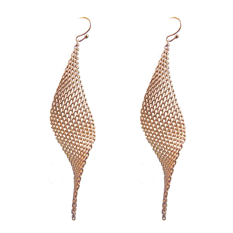 Fishhook twisted mesh drop earring gold silver rose gold plated metal earring for women girl female fashion jewelry earrings