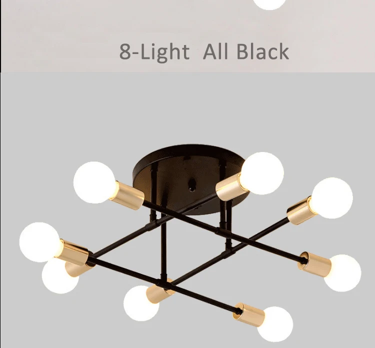 Mid Century Modern 6 Light Fixtures Semi Flush Ceiling Light Contemporary Sputnik Chandelier Black and Gold Lighting