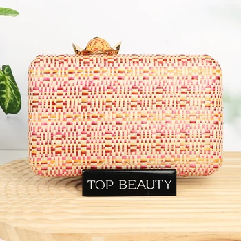 2024 New Custom Colorful Woven Metal Flower Decoration Box Bag Party Clutch Bag Wedding Bag for Bride