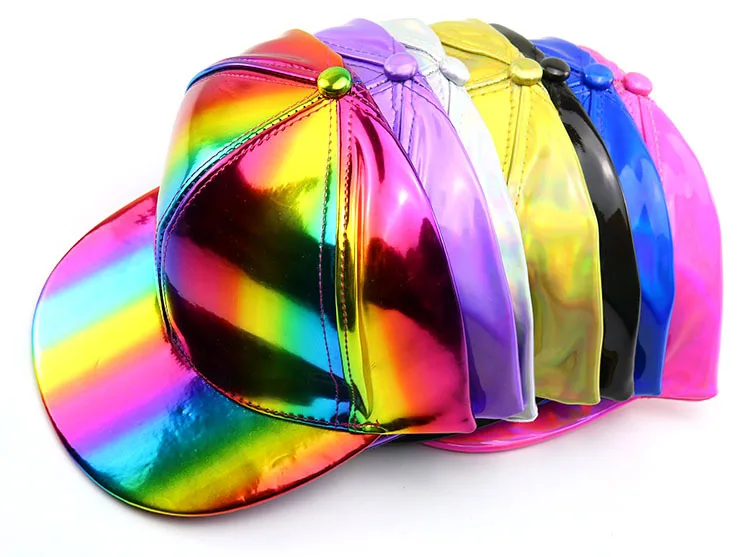 Custom Rainbow Hat Full Leather Hip Hop Baseball Cap Sun Hat Men's Ladies Flat Brim Baseball Snapback Cap