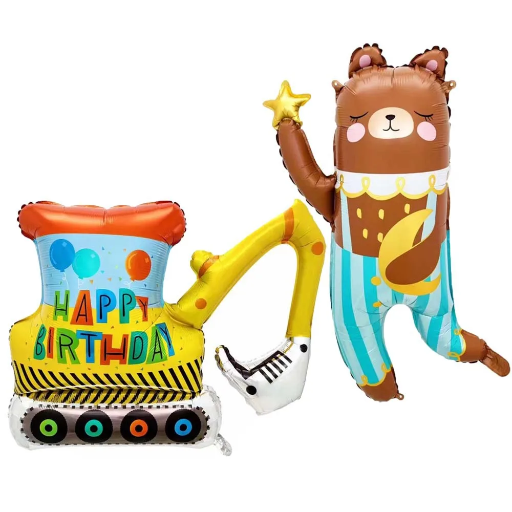 Birthday Excavator Star Moon Bear Balloon Birthday Party Decoration  Aluminum Foil Balloons, image size:1000x1000