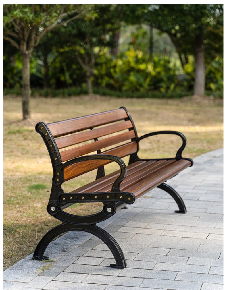 High quality comfortable modern fashion long kirsite metal composite park garden patio outdoor bench supplier