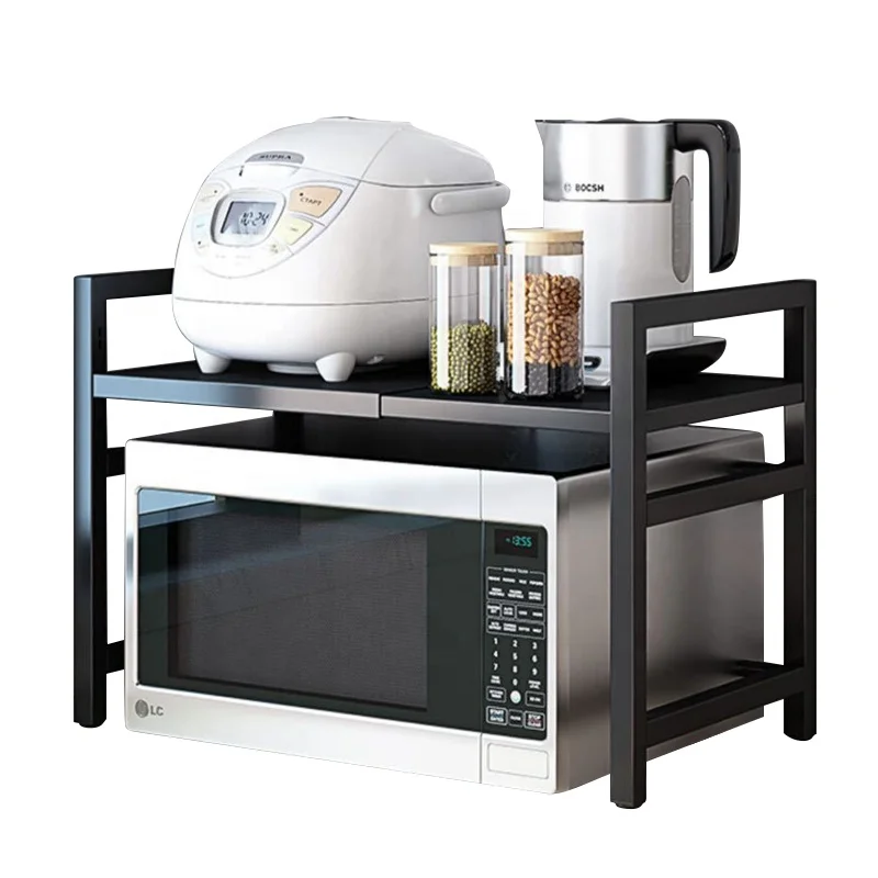 NETEL allungabile mensola microonde a 3 Livelli,supporto microonde salvaspazio,mensola per friggitrice ad aria,scaffale da cucina,Organizzatore di Stoccaggio per Cucina con 8 Ganci, Nero