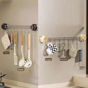 Storage Rack Suction Cup Hooks Plastic Wall-Mounted Hanging Pot Spoon Storage Solution for Kitchen