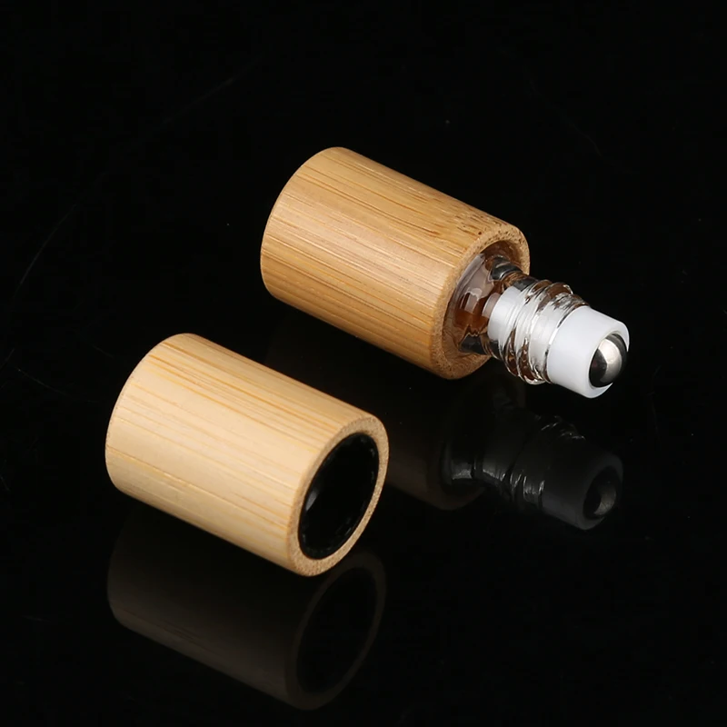 3ml 5ml 10ml Custom Bamboo Container Empty Essential Oils Roller Bottles Perfume Oil Roll on Glass Bottles With Roller Ball