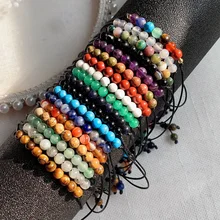 6mm Round Tiger Eye Natural Agate Stone Beaded Black Rope Cord Woven Bracelet Braided For Women Jewelry