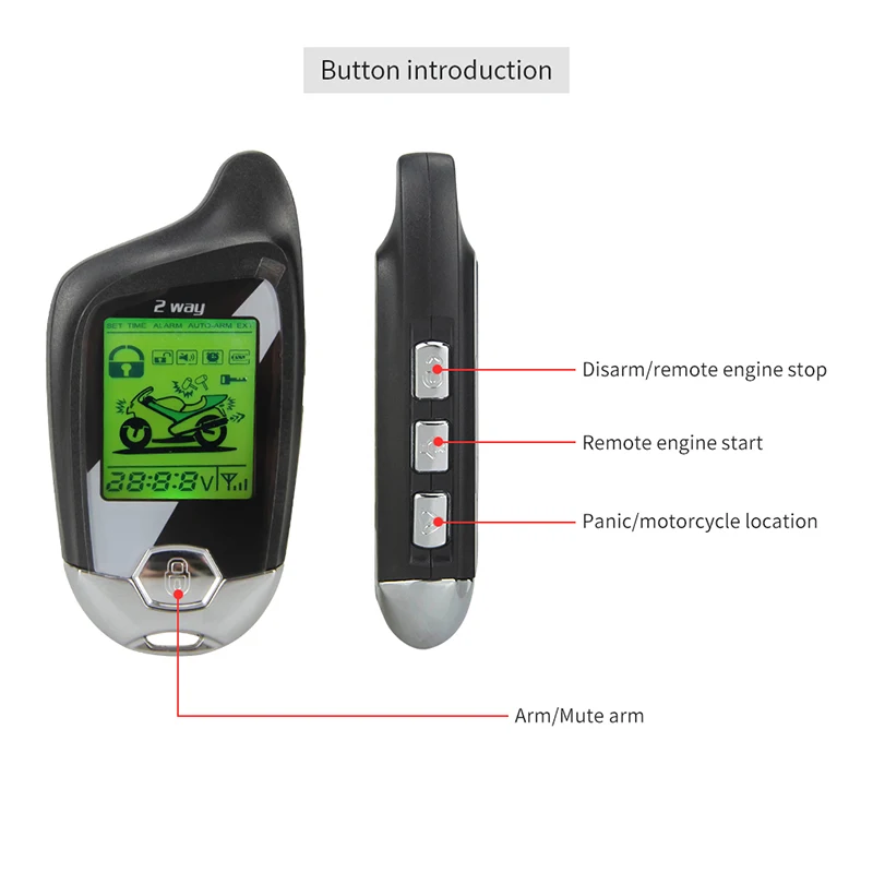 Scooter Alarm with Microwave Sensor Remote Engine Start Stop 2 Way Motorcycle Alarm System