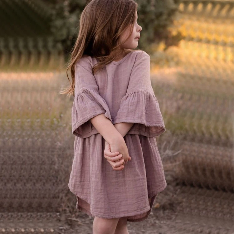 Toddler Girls Muslin Solid Tunic Dress 