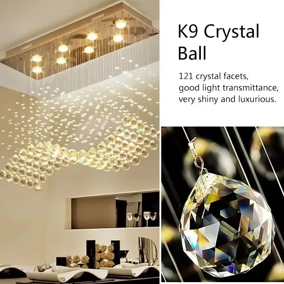 High Quality Luxury Lighting Rectangular Dining Table K9 Crystal Raindrop Luminairesuspen Modern Maison Chandelier Pendant