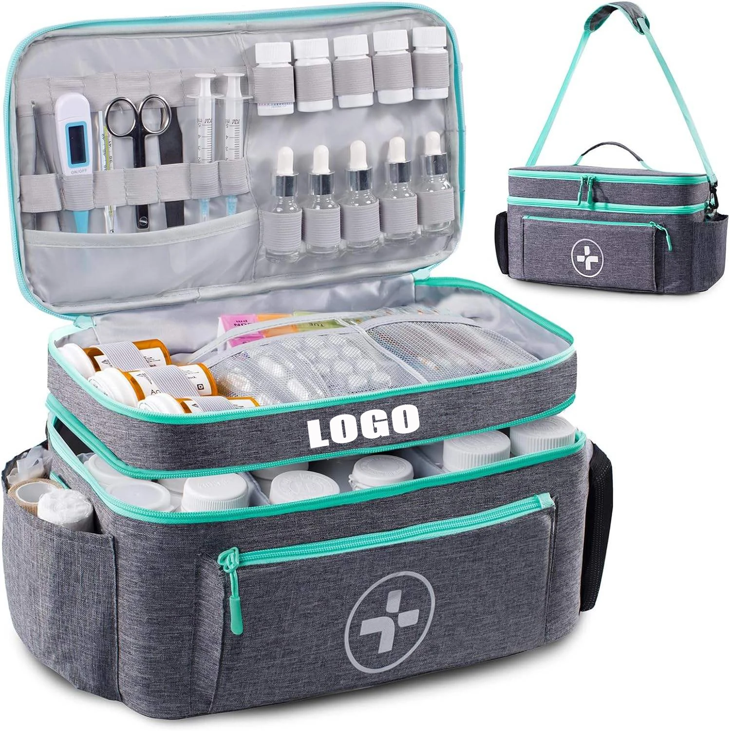 Polyester Medical Bag With Pocket And Medicine Bottle Holder Portable