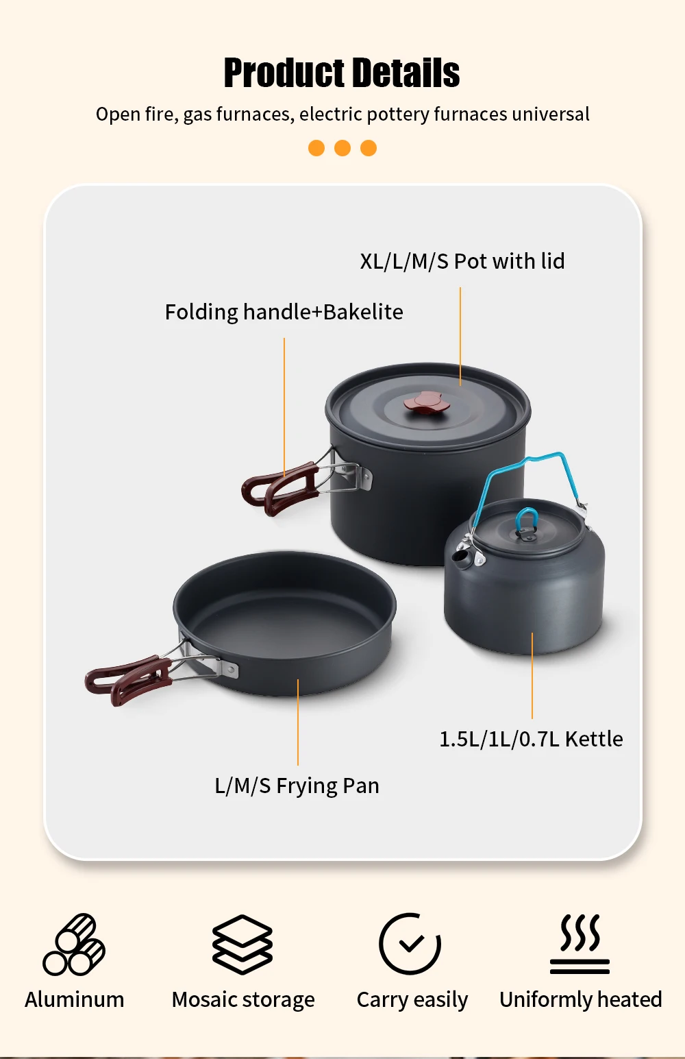 Wholesale Non Stick Outdoor Pots Cookset Camping Cookware Sets Camping Cookware With Kettle details