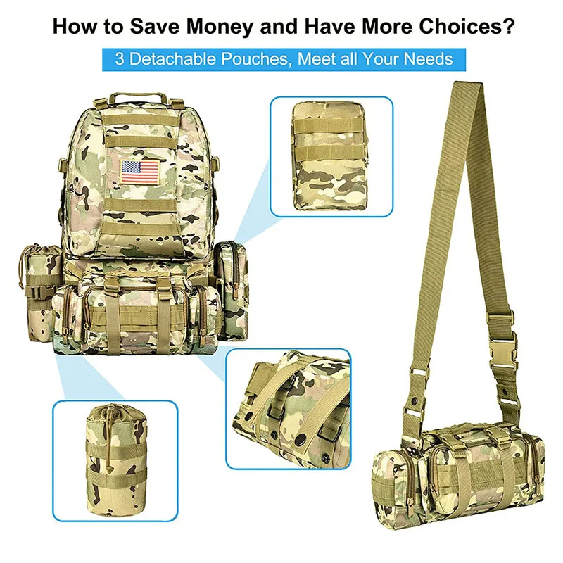 High Capacity Training Backpack Waterproof Tactical Backpack for Hiking Outdoor Travel Camouflage Tactical Backpack