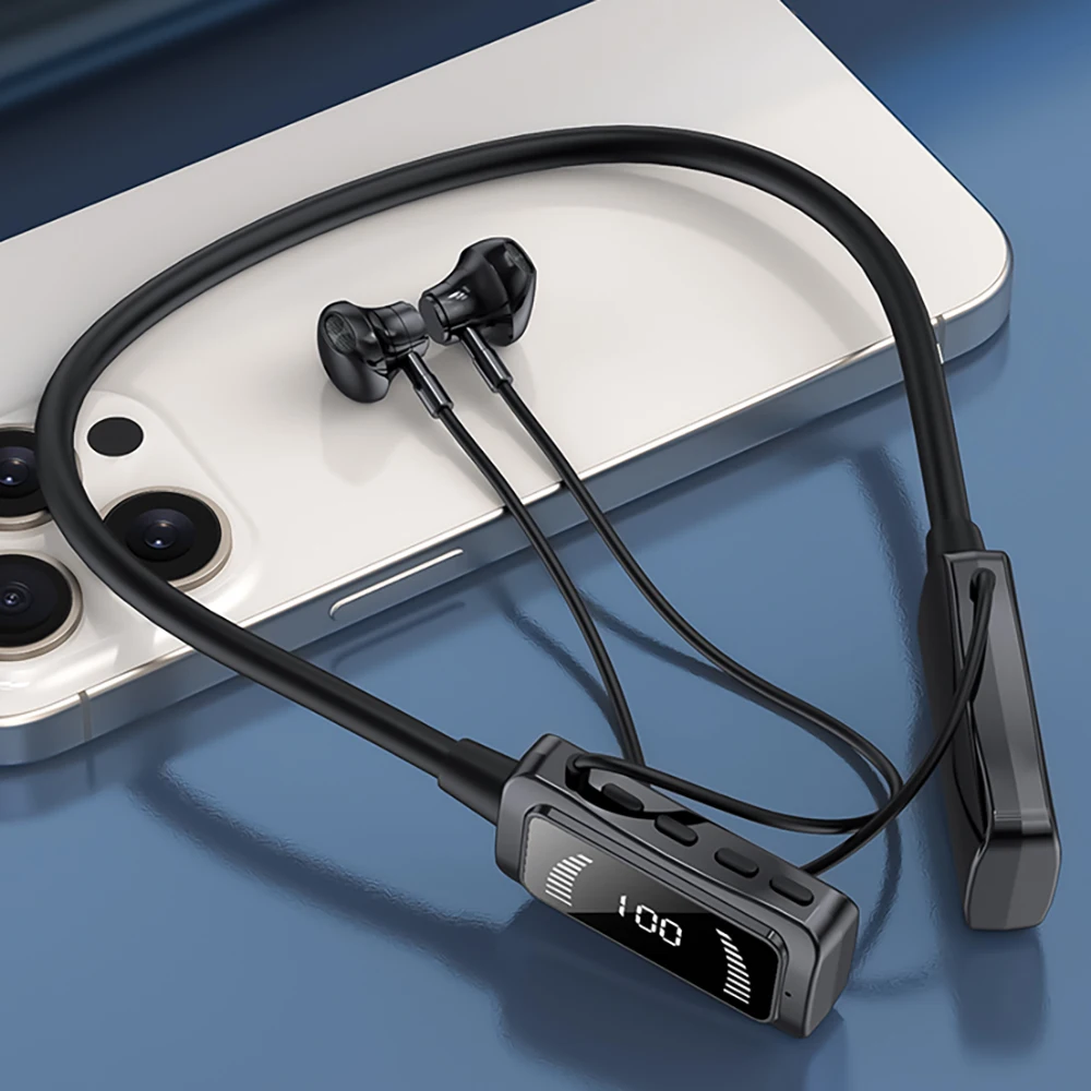 KG06 LCD Screen Power Display Neckband Wireless Earphone Sports Headphones Waterproof Headset TWS Earbuds