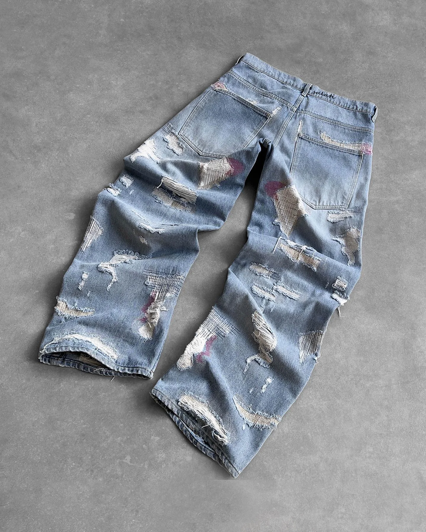 Salati Manufacturer Y2K Jeans Pants Cotton Raw Damaged Bootcut Boot Oversized Boot Cut Ripped Man Flared Denim Pants Men's Jeans gallery 7