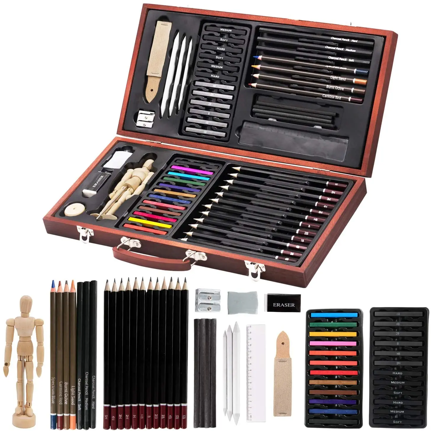 60pcs/set Professional Sketch Pencil Charcoal Brush Wooden Box Sketch Tools  Wooden Man Ruler Drawing Painting Set Art Supplies - Wooden Lead Pencils -  AliExpress