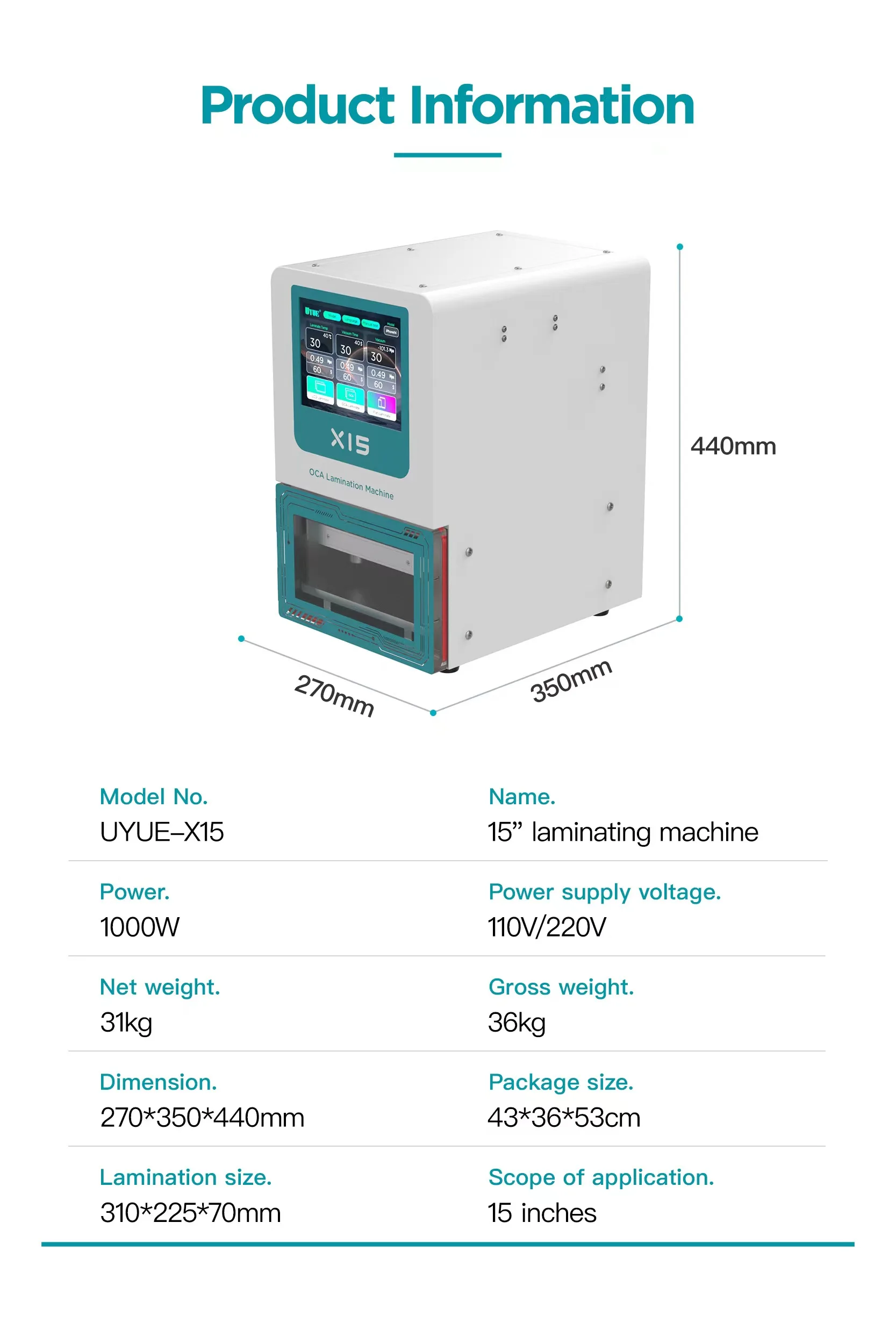 UYUE X15 OCA Lamination Defoamer Machine for iPhone Samsung Mobile ...