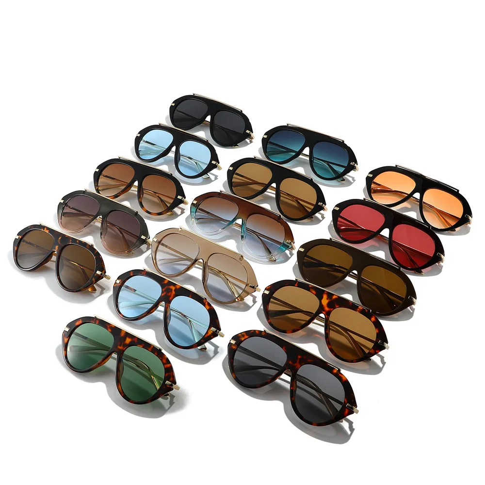 8092 2026 New Popular Retro Oversized Square For Women Luxury Brand Designer Flat Top Metal Custom Logo Sunglasses_voghion.com