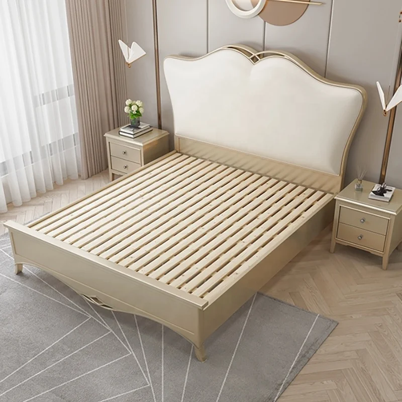 High Quality Elegant Modern Solid Wood and Leather Luxury House Adult Bedroom Furniture Set king Bed with Metal Leg