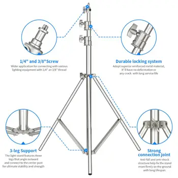 Neewer Heavy Duty Light Stand with 1/4 to 3/8-inch Universal Adapter for Photo Studio Softbox,Strobe Flash Moonlight and Other detail image